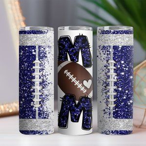 Football Mom Faux Glitter 20 oz Tumbler w/ Dual LIds